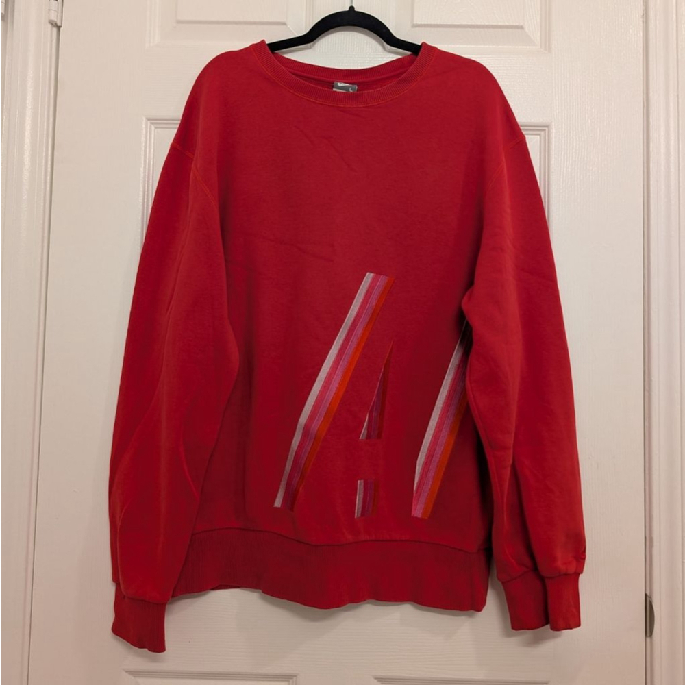 Nike Air Vintage Gray Tag - Red Crewneck Sweatshirt with Pink Stripes, Size L